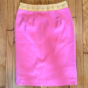 Bright Pink Pencil Skirt with Decorative Gold Waistband